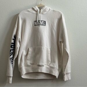 Hollister Cream Hoodie with Black Marvel Logo